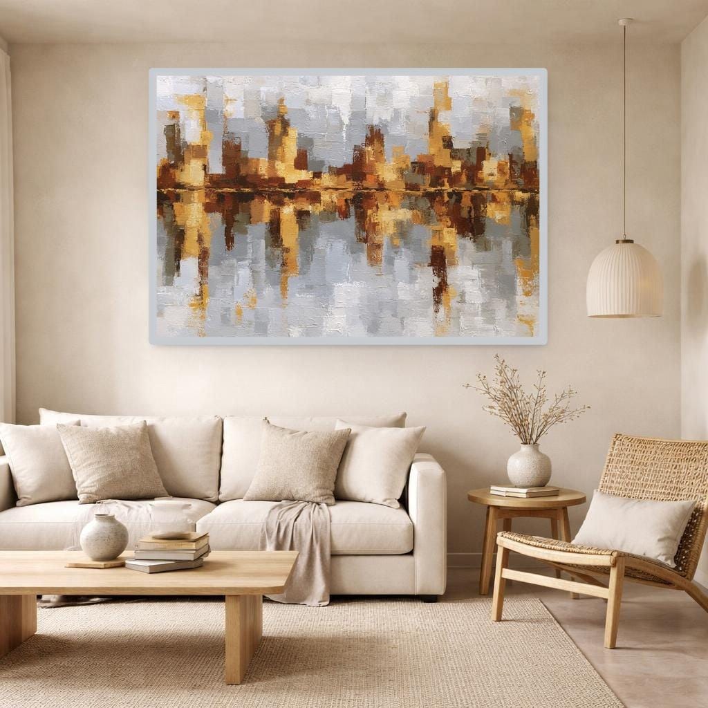 Abstract City Reflection Canvas Print, Cityscape Print, Living Room Wall Decor, Ready to Hang