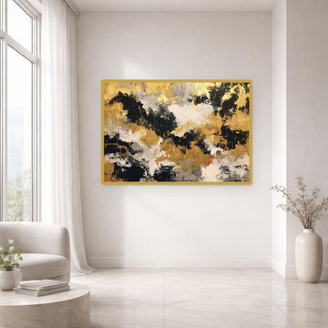 Gold Textured Abstract Art Abstract Gold Black Canvas Print, Abstract Art Print, Living Room Decor, Framed Canvas