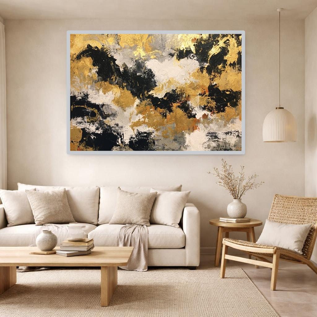 Gold Textured Abstract Art Abstract Gold Black Canvas Print, Abstract Art Print, Living Room Decor, Framed Canvas