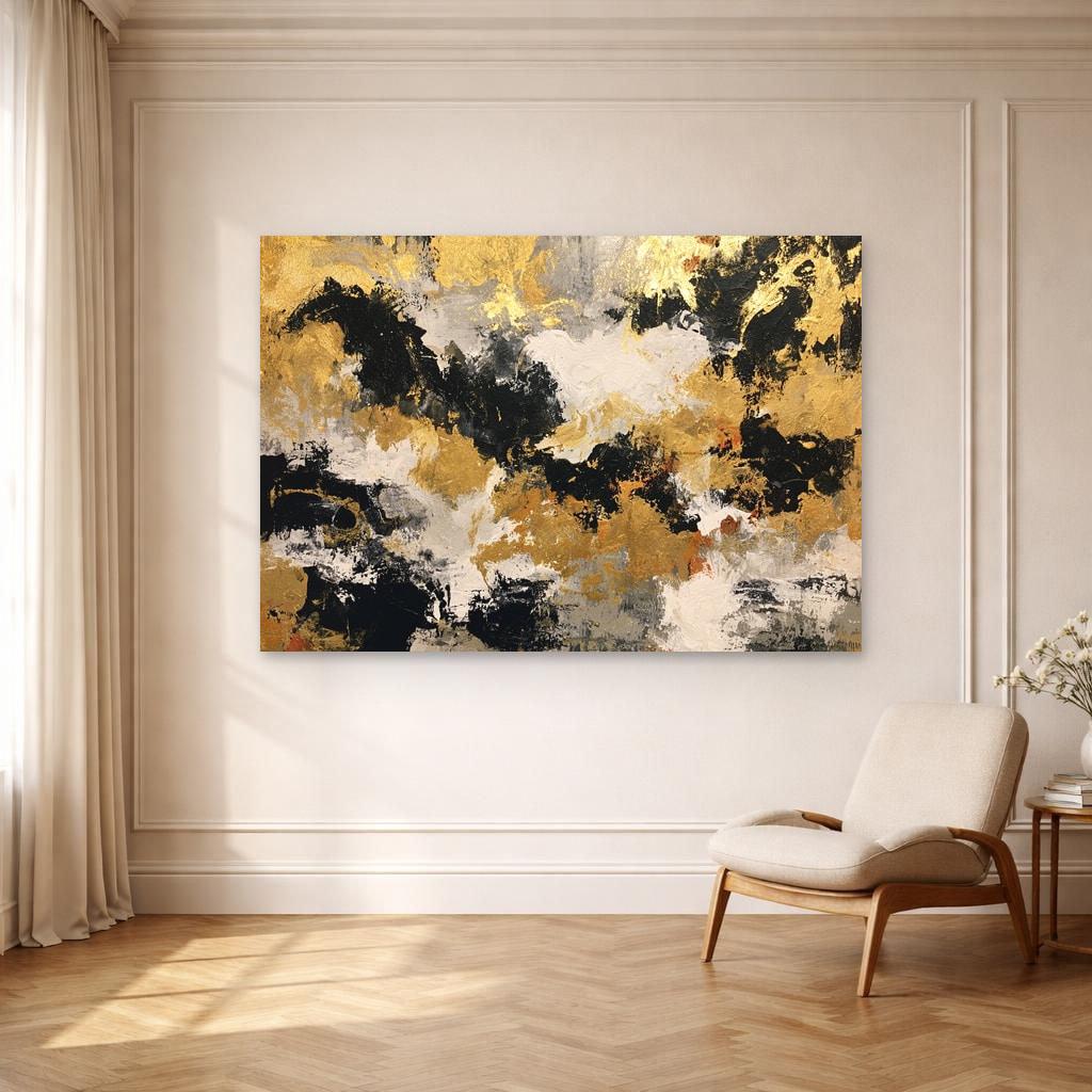Gold Textured Abstract Art Abstract Gold Black Canvas Print, Abstract Art Print, Living Room Decor, Framed Canvas