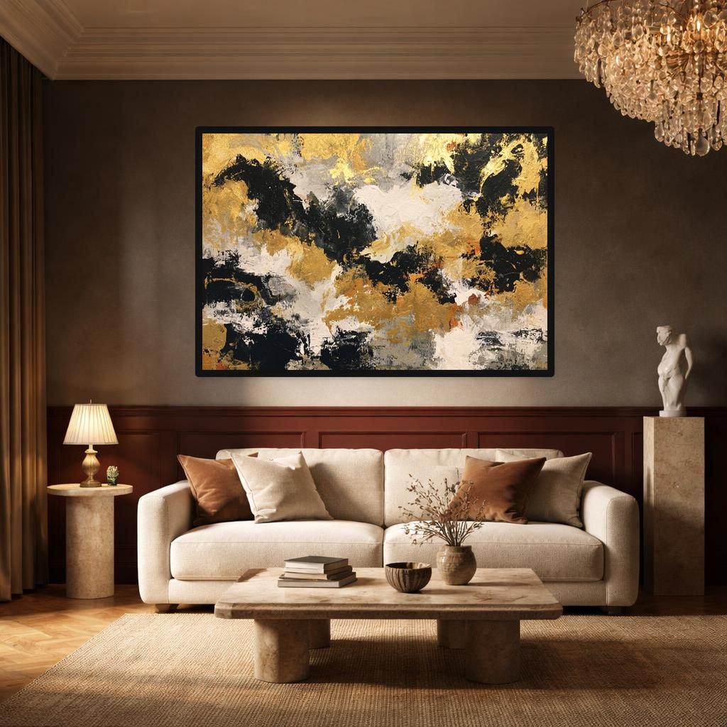 Gold Textured Abstract Art Abstract Gold Black Canvas Print, Abstract Art Print, Living Room Decor, Framed Canvas