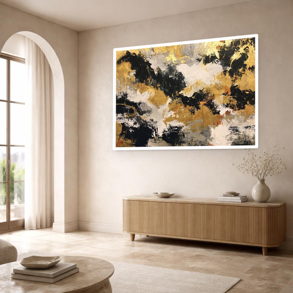 Gold Textured Abstract Art Abstract Gold Black Canvas Print, Abstract Art Print, Living Room Decor, Framed Canvas