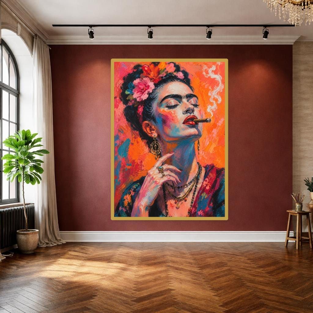 Frida Kahlo Portrait Art Print, Mexican Woman Portrait Canvas Art, Living Room Decor