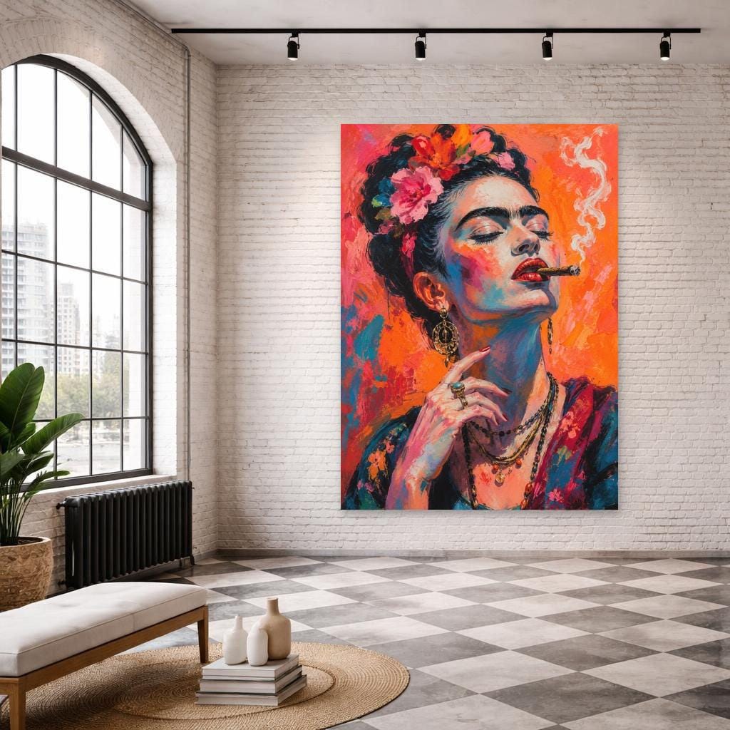 Frida Kahlo Portrait Art Print, Mexican Woman Portrait Canvas Art, Living Room Decor