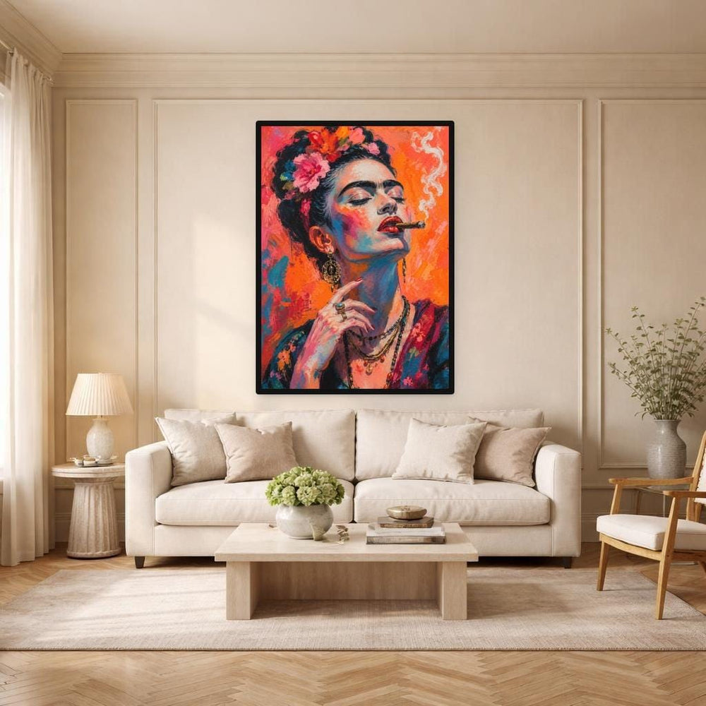 Frida Kahlo Portrait Art Print, Mexican Woman Portrait Canvas Art, Living Room Decor