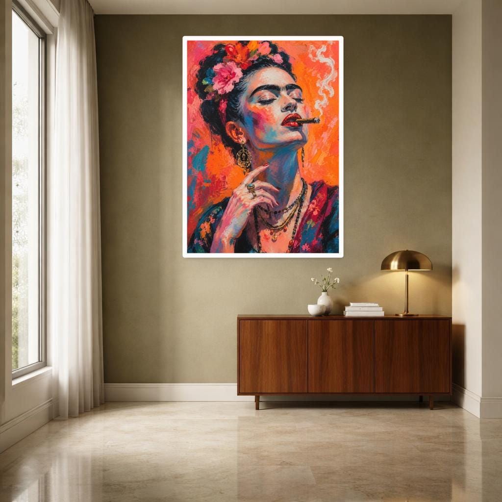 Frida Kahlo Portrait Art Print, Mexican Woman Portrait Canvas Art, Living Room Decor