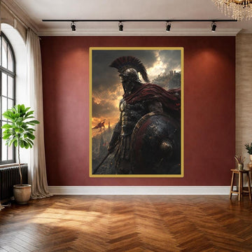 Red Samurai Warrior Canvas Wall Art, Sword Warrior Portrait, Japanese Study Decor, Framed Canvas