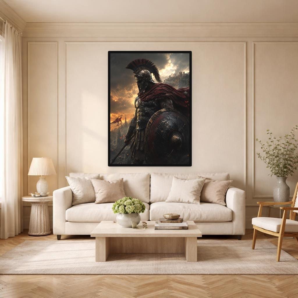 Red Samurai Warrior Canvas Wall Art, Sword Warrior Portrait, Japanese Study Decor, Framed Canvas