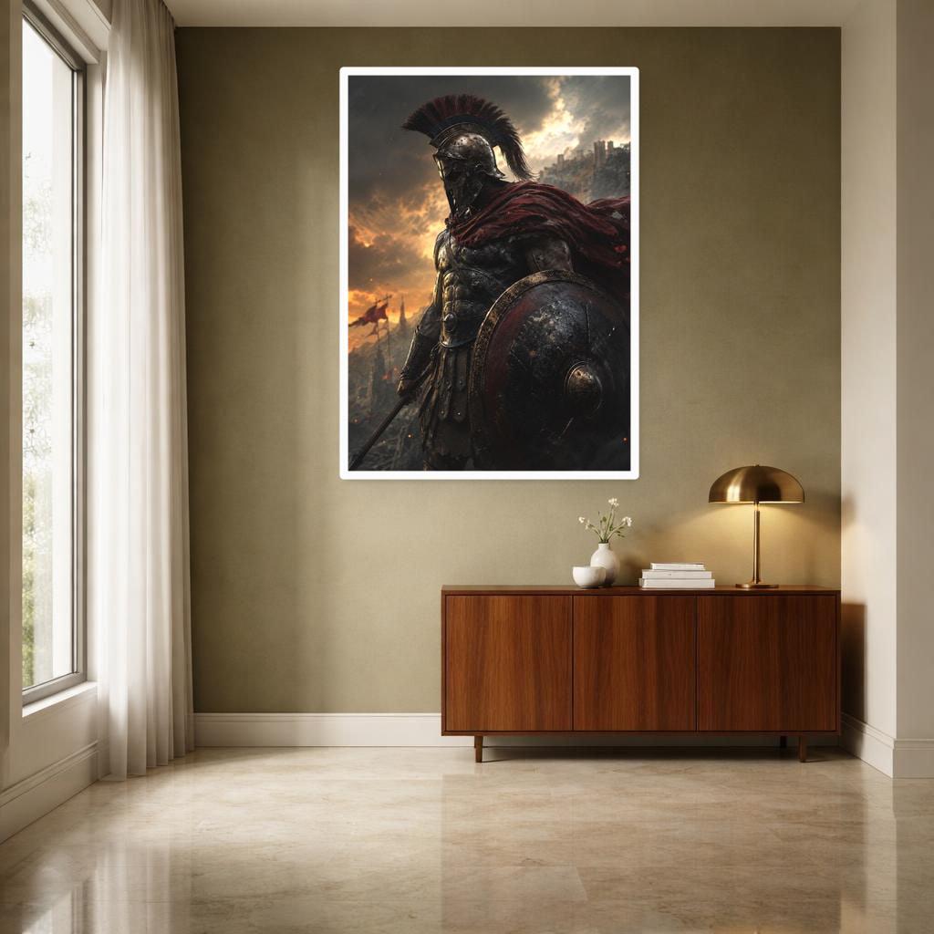 Red Samurai Warrior Canvas Wall Art, Sword Warrior Portrait, Japanese Study Decor, Framed Canvas