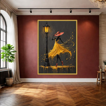 Woman in Yellow Dress Canvas Wall Art, Modern Fashion Art Print, Living Room Decor, Ready to Hang