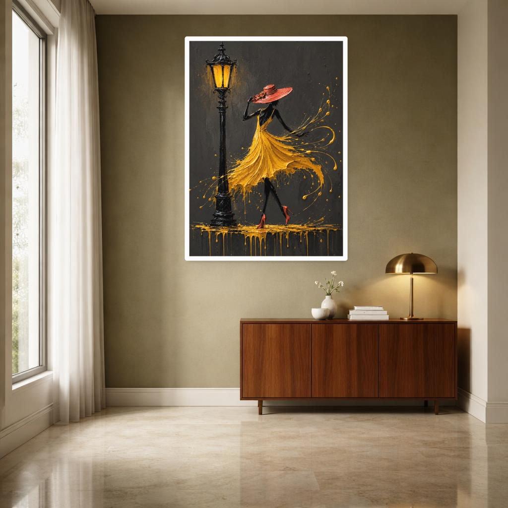 Woman in Yellow Dress Canvas Wall Art, Modern Fashion Art Print, Living Room Decor, Ready to Hang