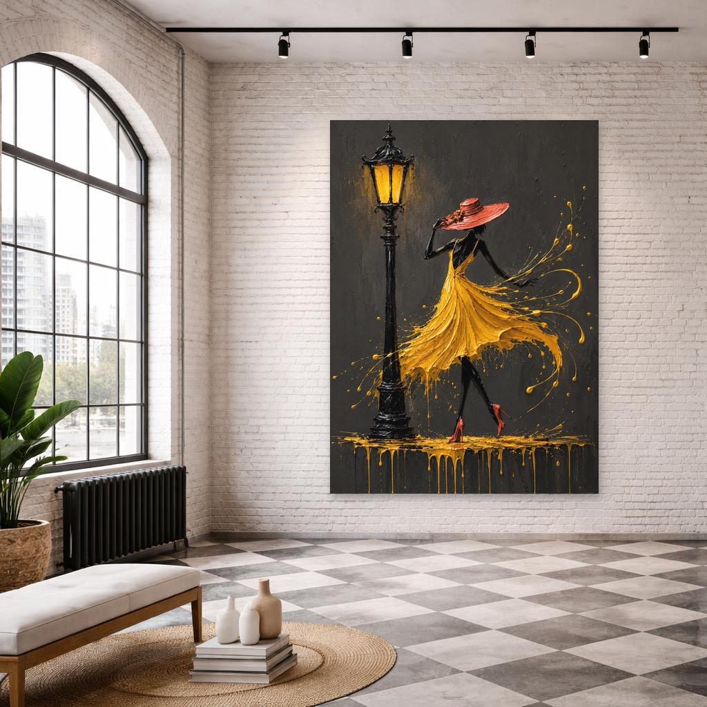 Woman in Yellow Dress Canvas Wall Art, Modern Fashion Art Print, Living Room Decor, Ready to Hang