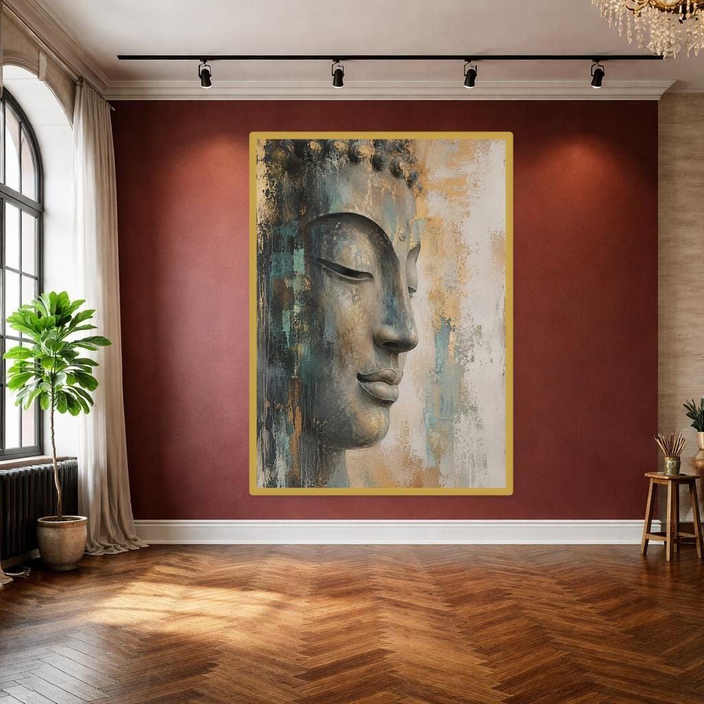 Buddha Face Wall Art Print, Zen Art Canvas Art, Meditation Room Decor, Ready to Hang