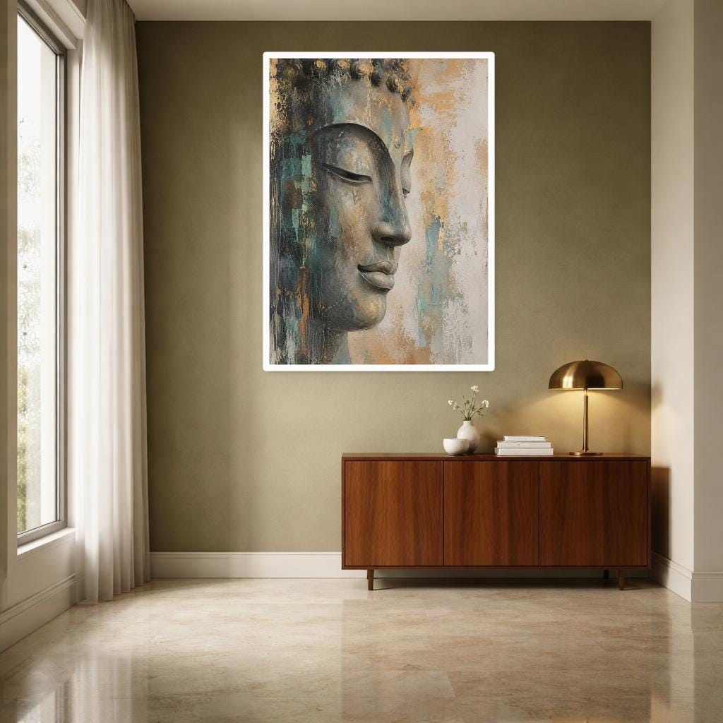 Buddha Face Wall Art Print, Zen Art Canvas Art, Meditation Room Decor, Ready to Hang