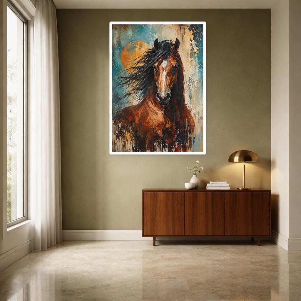 Brown Horse Portrait Wall Art Print, Bold Animal Art Canvas Art, Living Room Decor, Ready to Hang