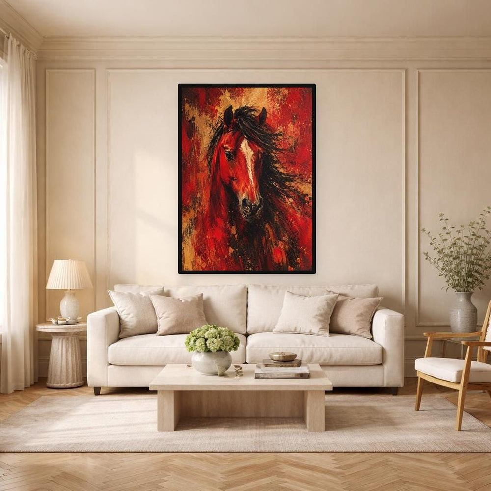 Red Horse Portrait Wall Art Print, Bold Animal Art Canvas Art, Living Room Decor, Ready to Hang