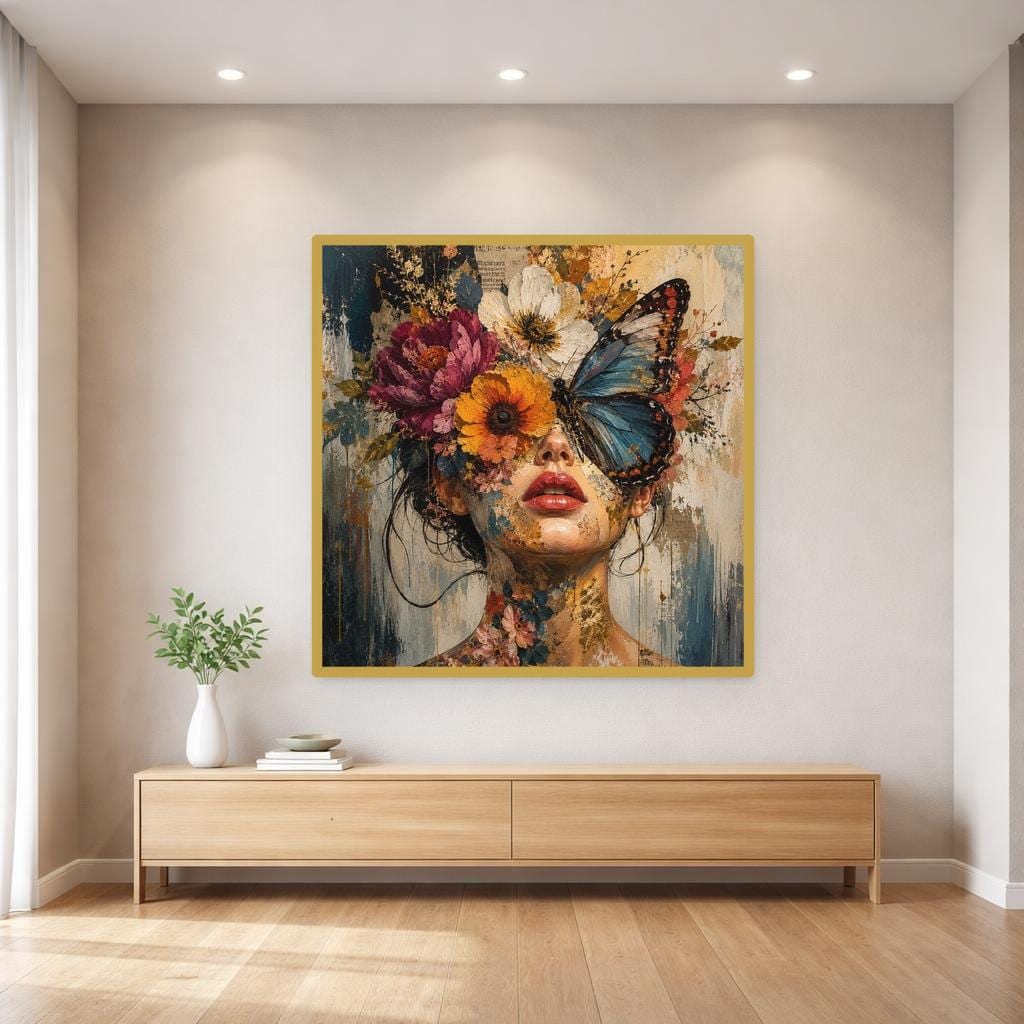 Floral Woman Portrait Wall Art Print, Moody Red Rose Portrait, Gothic Bedroom Gallery Decor