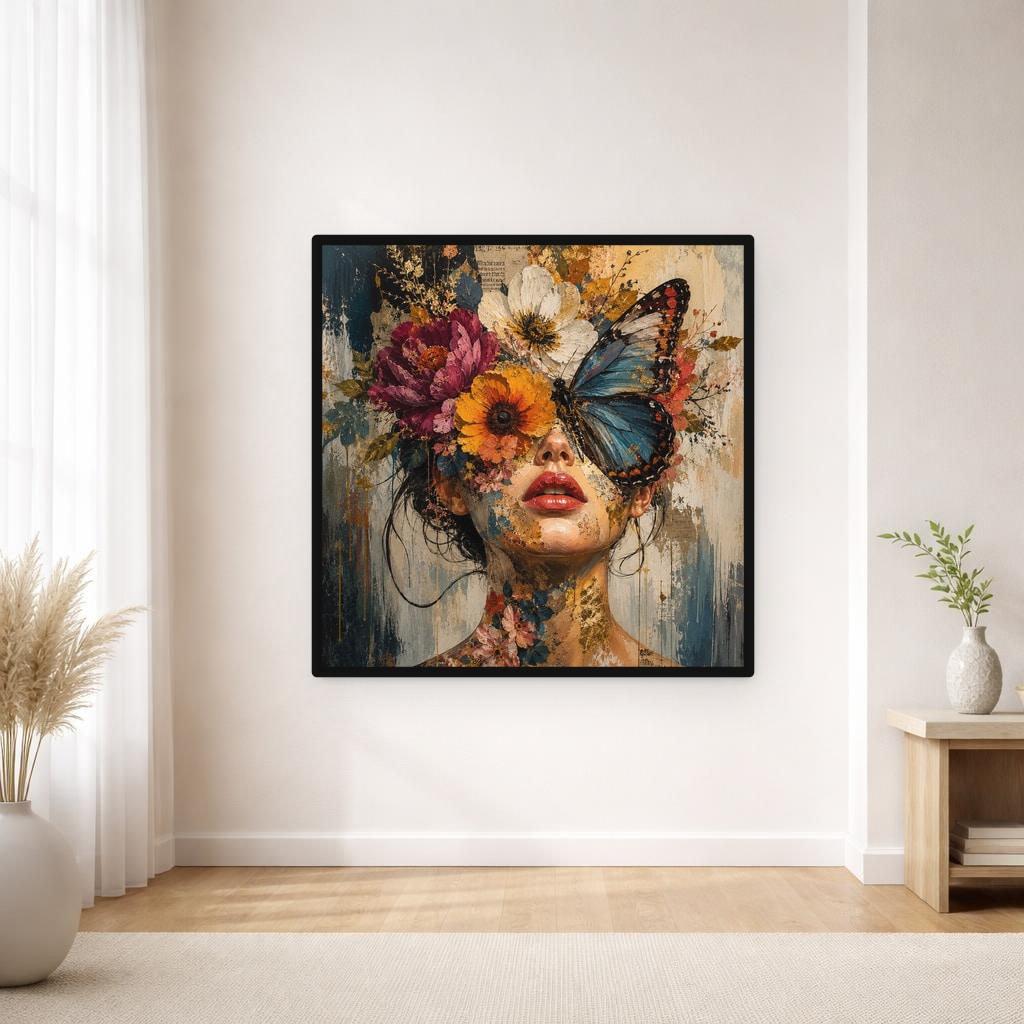 Floral Woman Portrait Wall Art Print, Moody Red Rose Portrait, Gothic Bedroom Gallery Decor