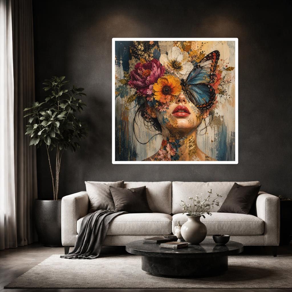 Floral Woman Portrait Wall Art Print, Moody Red Rose Portrait, Gothic Bedroom Gallery Decor