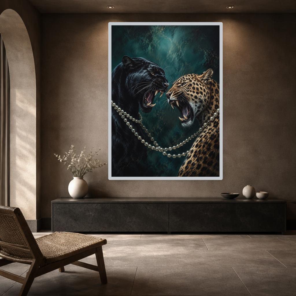 Black Panther and Leopard Canvas Wall Art, Black Wildlife Art Animal Wall Art, Living Room Decor, Gallery Wall Art