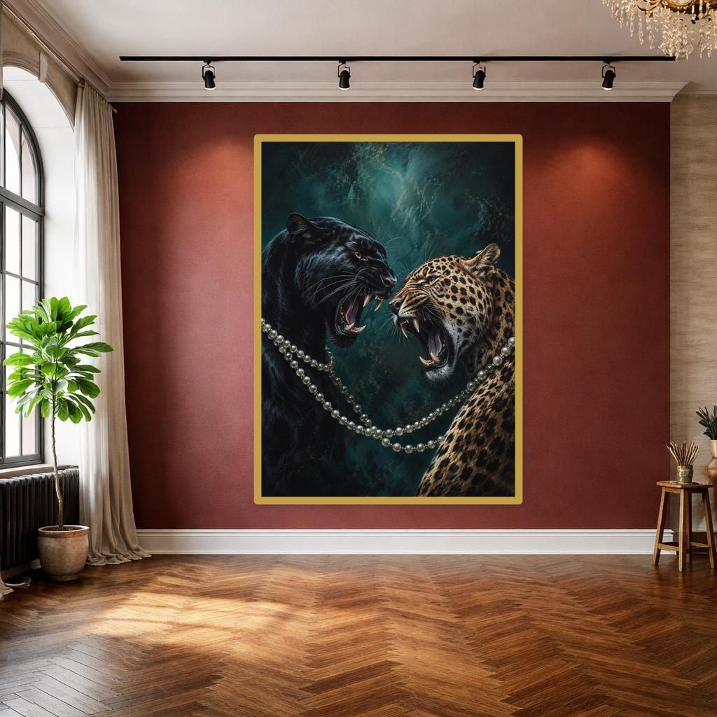 Black Panther and Leopard Canvas Wall Art, Black Wildlife Art Animal Wall Art, Living Room Decor, Gallery Wall Art