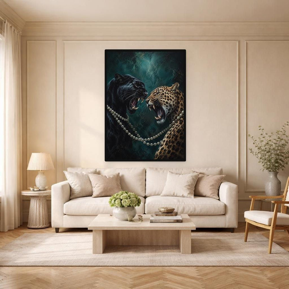 Black Panther and Leopard Canvas Wall Art, Black Wildlife Art Animal Wall Art, Living Room Decor, Gallery Wall Art
