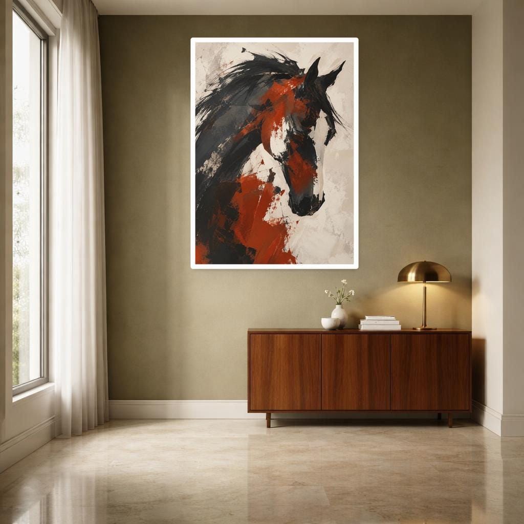 Black Abstract Animal Art Abstract Horse Portrait Canvas Print, Animal Art Print, Living Room Decor, Framed Canvas