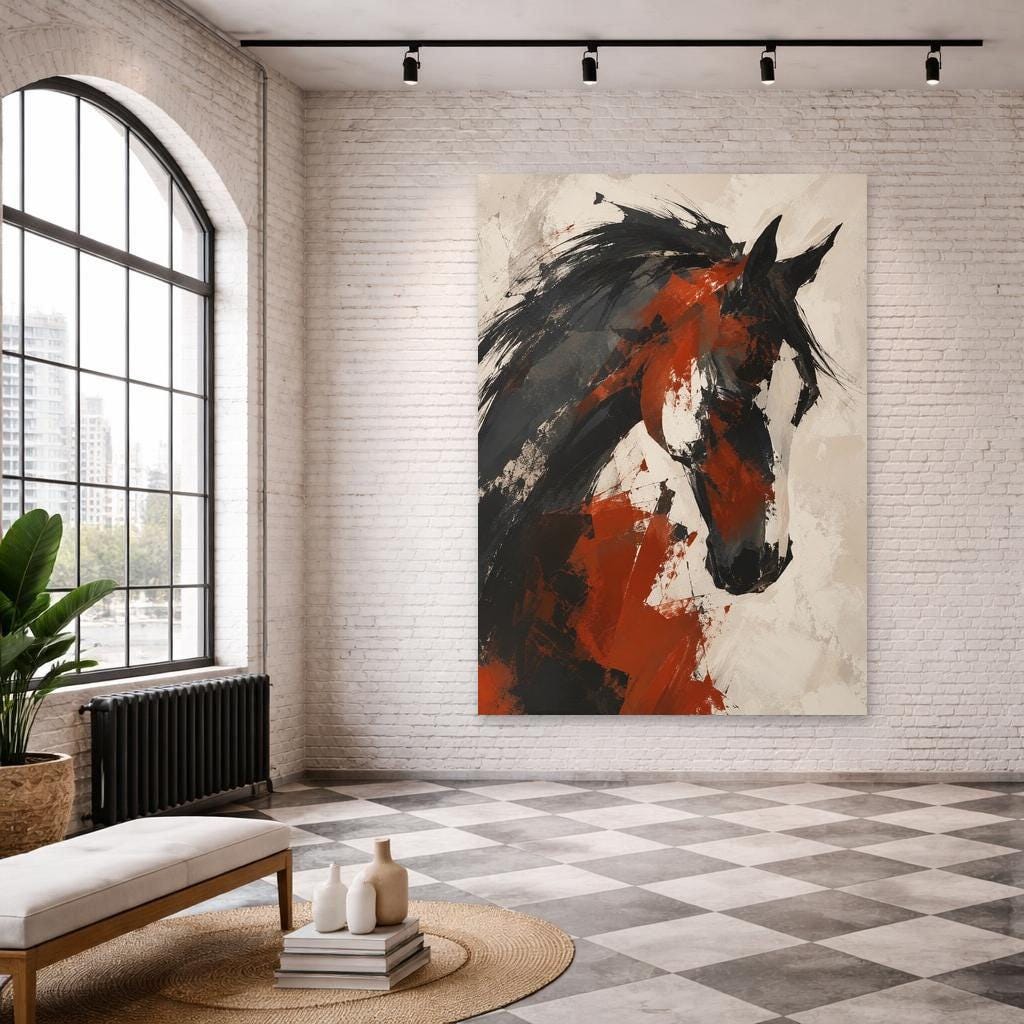 Black Abstract Animal Art Abstract Horse Portrait Canvas Print, Animal Art Print, Living Room Decor, Framed Canvas