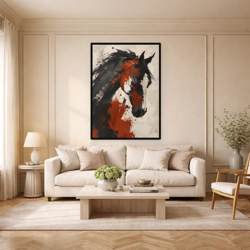 Black Abstract Animal Art Abstract Horse Portrait Canvas Print, Animal Art Print, Living Room Decor, Framed Canvas