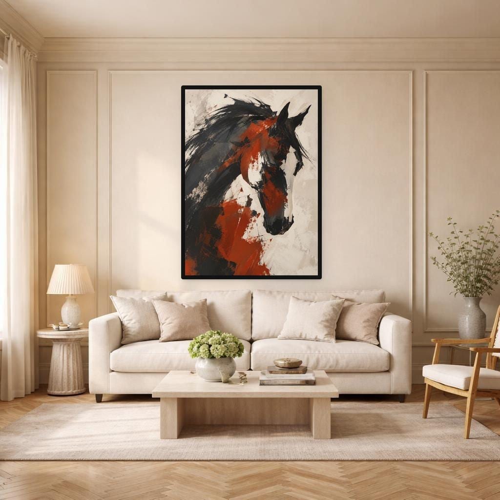 Black Abstract Animal Art Abstract Horse Portrait Canvas Print, Animal Art Print, Living Room Decor, Framed Canvas