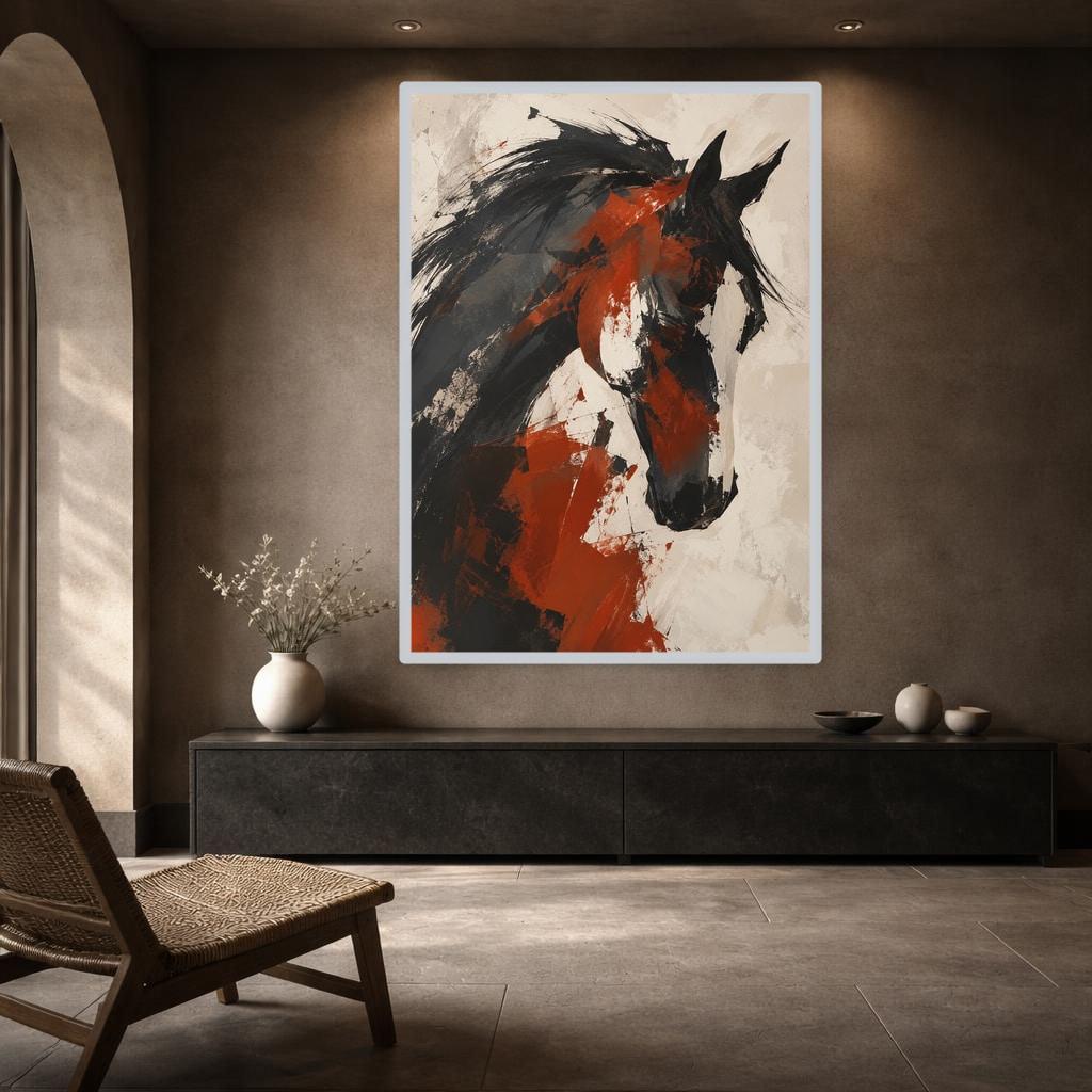 Black Abstract Animal Art Abstract Horse Portrait Canvas Print, Animal Art Print, Living Room Decor, Framed Canvas