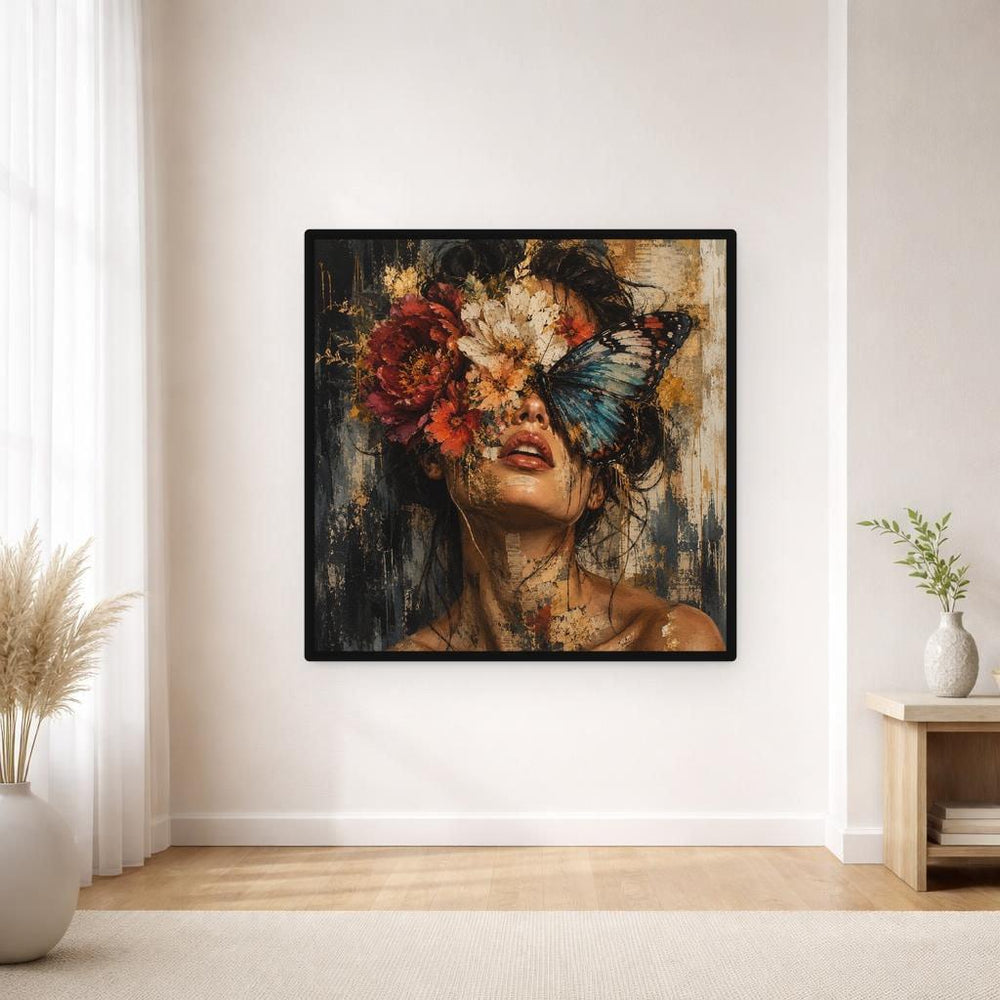 Floral Woman Portrait Wall Art Print, Moody Red Rose Portrait, Gothic Bedroom Gallery Decor