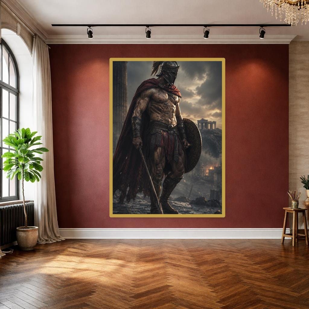 Red Samurai Warrior Canvas Print, Katana Warrior Wall Art, Japanese Office Decor, Ready to Hang