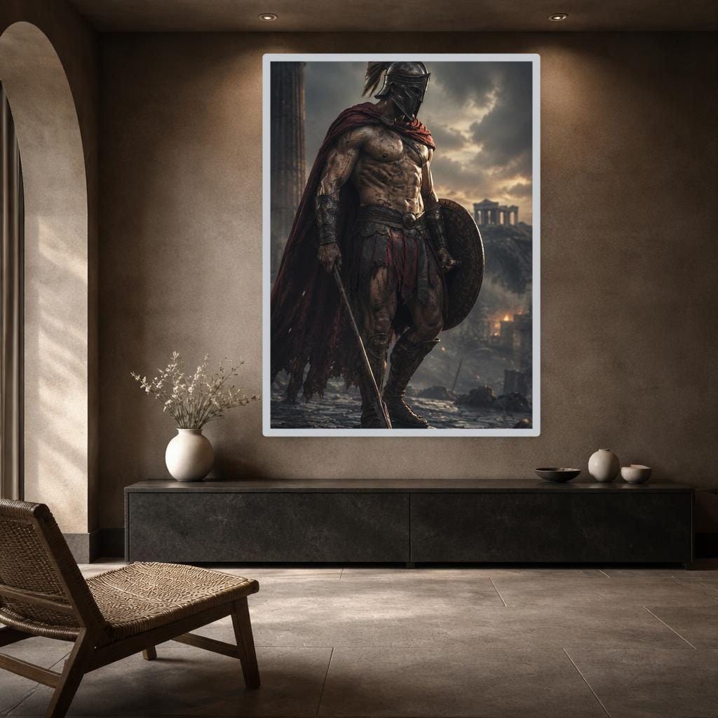 Red Samurai Warrior Canvas Print, Katana Warrior Wall Art, Japanese Office Decor, Ready to Hang