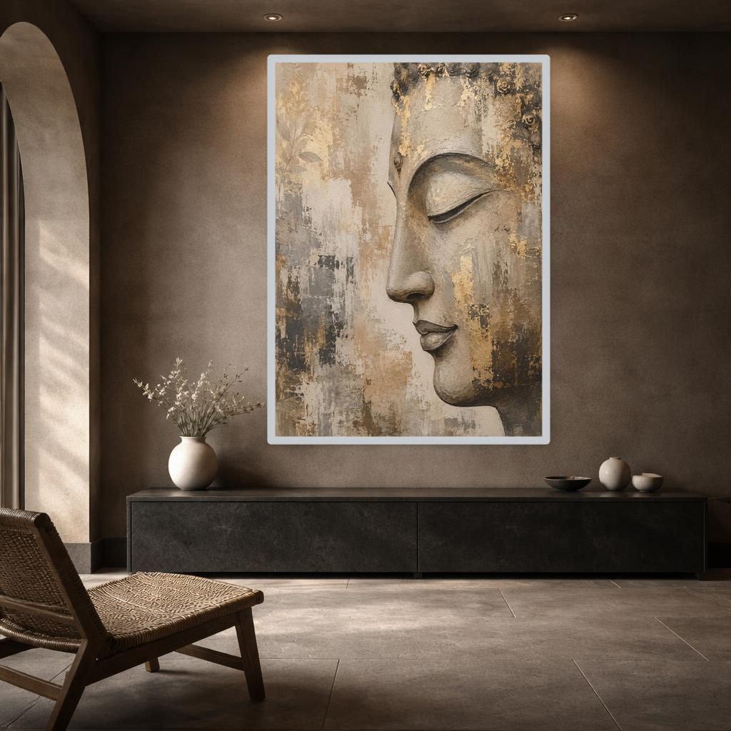 Buddha Face Canvas Wall Art, Gold Zen Art Buddha Wall Art, Meditation Room Decor, Gallery Wall Art
