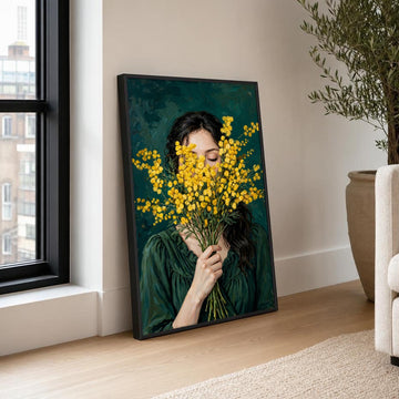 Woman with Flowers Canvas Wall Art, Natural, Woman Holding Flowers