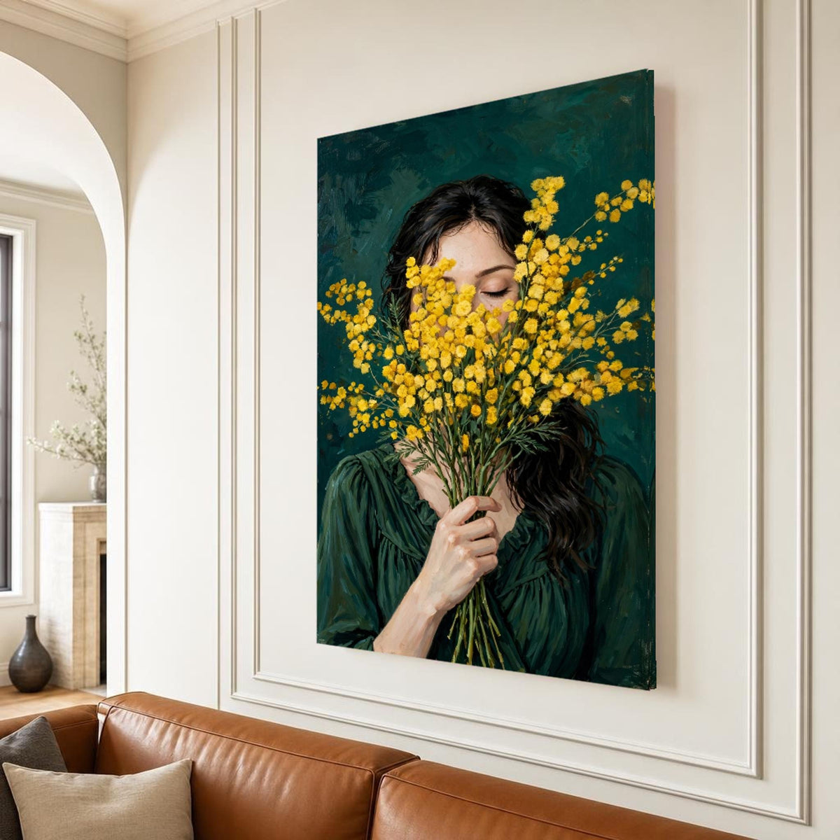 Woman with Flowers Canvas Wall Art, Natural, Woman Holding Flowers
