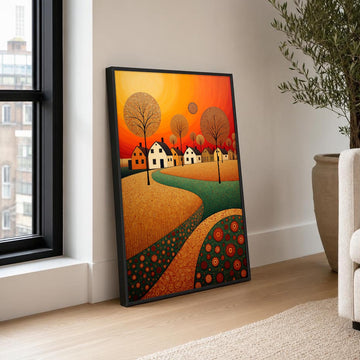 Gustav Klimt Colorful Landscape Canvas Wall Art, Gold Art Nouveau, Vibrant