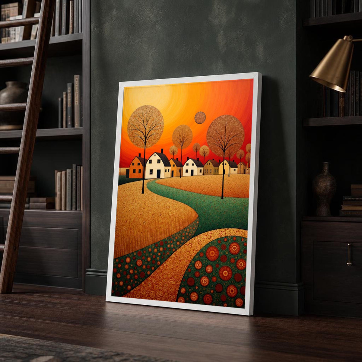 Gustav Klimt Colorful Landscape Canvas Wall Art, Gold Art Nouveau, Vibrant