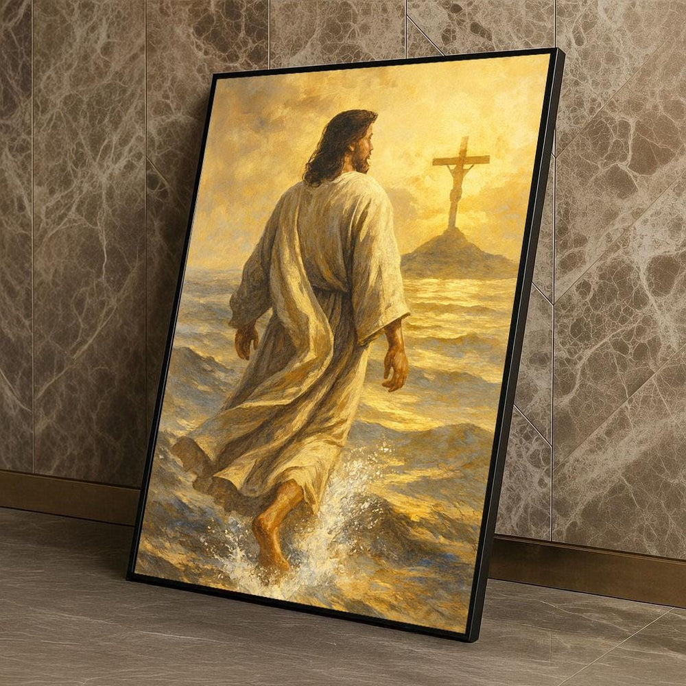Radiant Jesus Walking on Water Canvas Wall Art Print  Spiritual Living Room Decor  Statement Piece