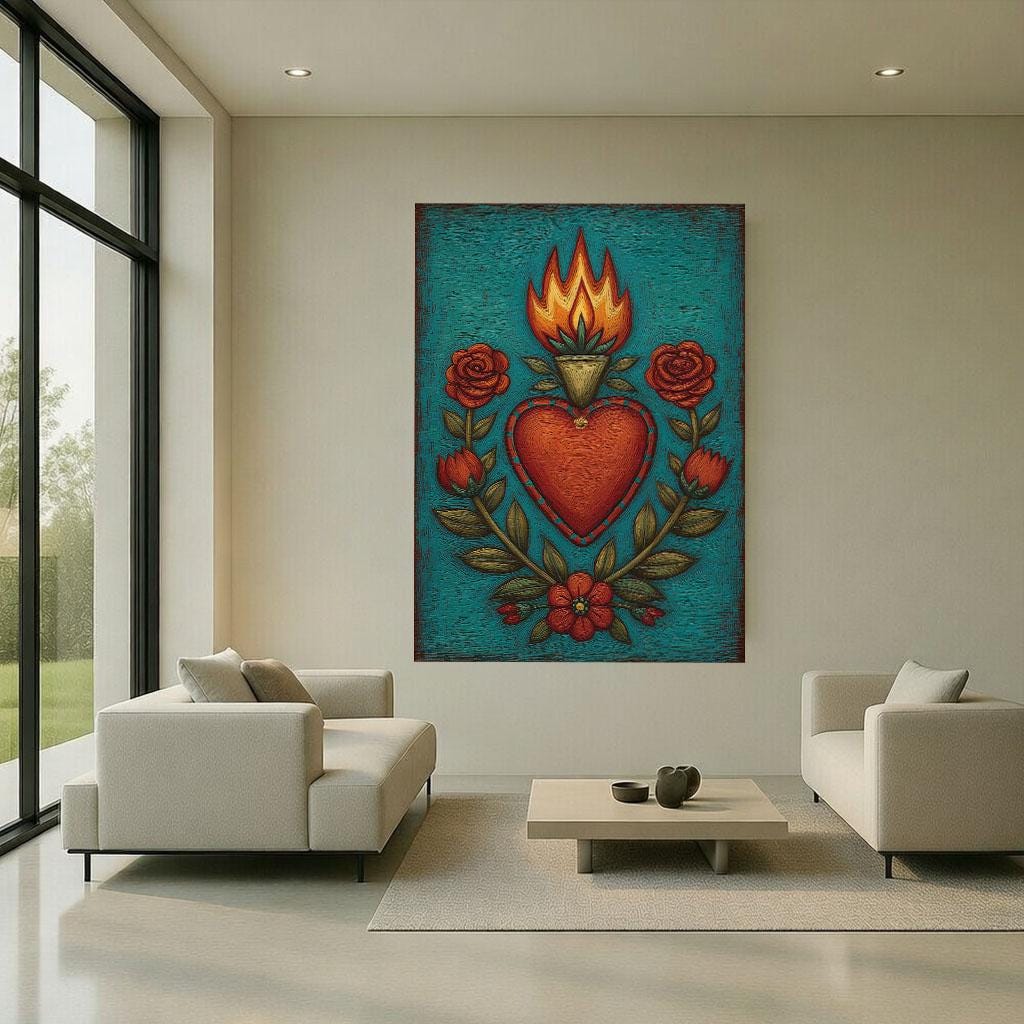 Image 6 of Sacred Heart with Roses Canvas Wall Art Print | Vibrant Religious Living Room Decor | Spiritual Gift for Art Lovers