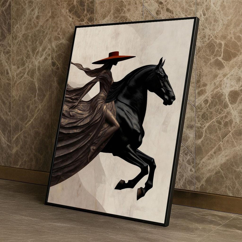 Elegant Lady on Horse Canvas Wall Art Print  Boho Living Room Decor  Statement Piece