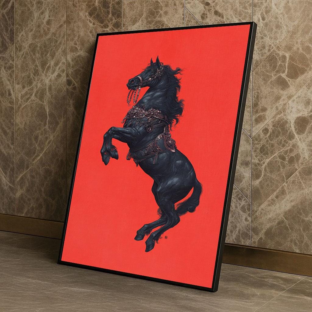 Image 2 of Black Horse Canvas | Red Bold Equine Art
