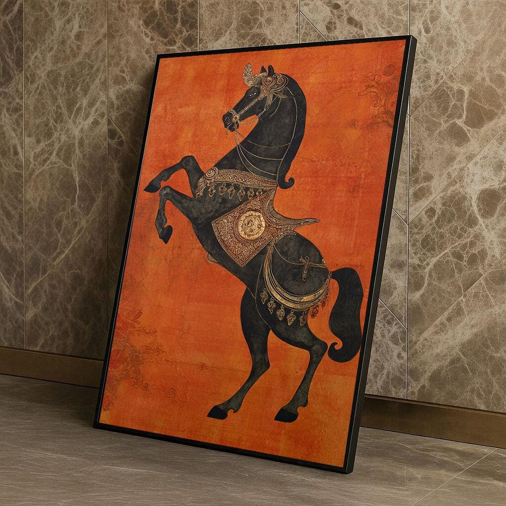 Black Stallion Canvas  Terracotta Gold Equestrian Art