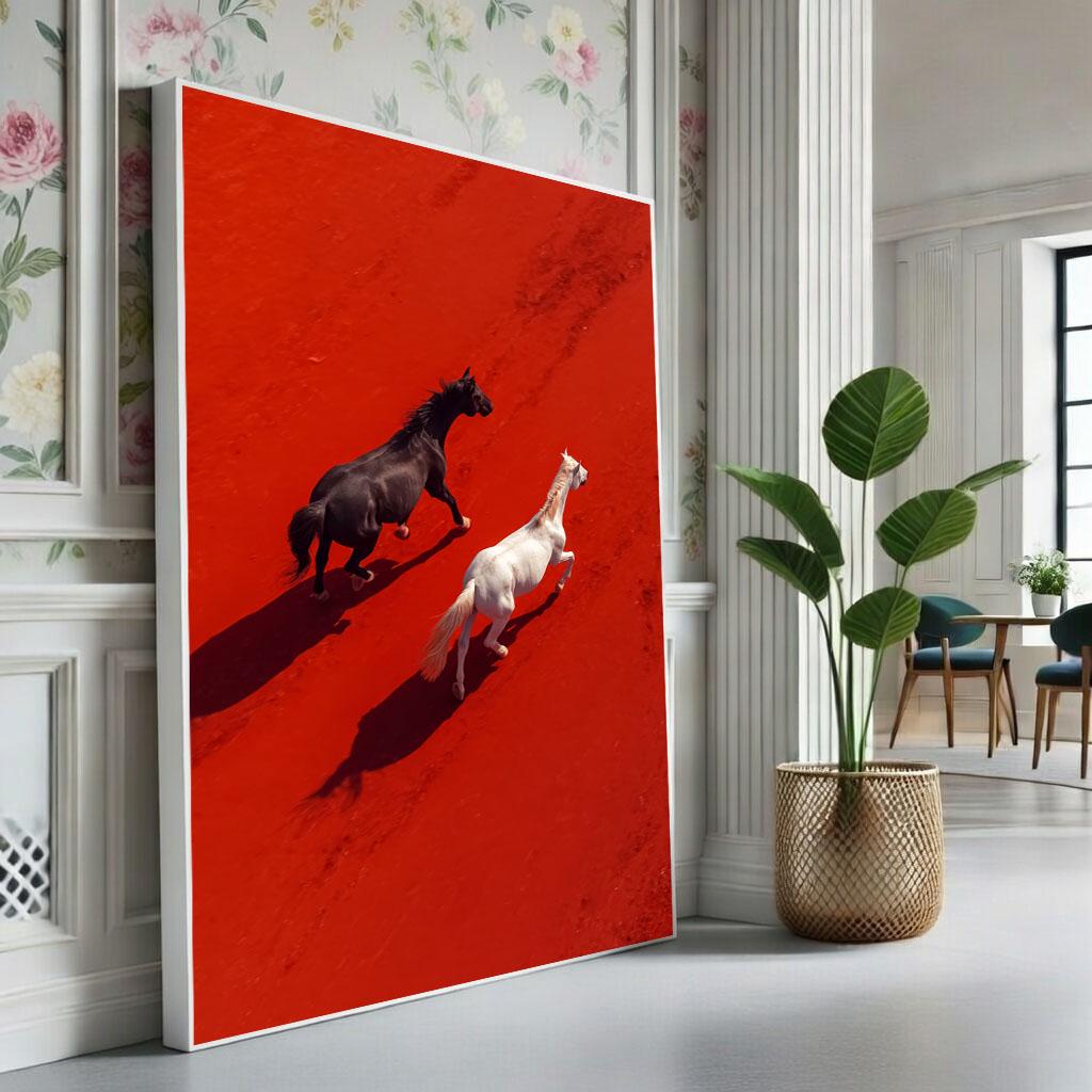 Image 1 of Wild Horses Canvas | Red Black Modern Art