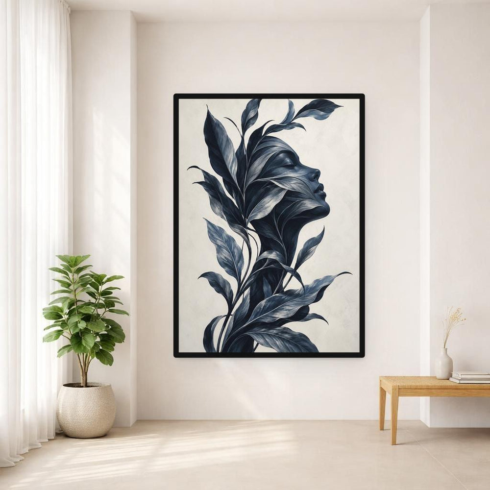 Floral Woman Portrait Canvas Wall Art, Tattooed Woman Rose Print, Gothic Bedroom Decor, Framed Canvas