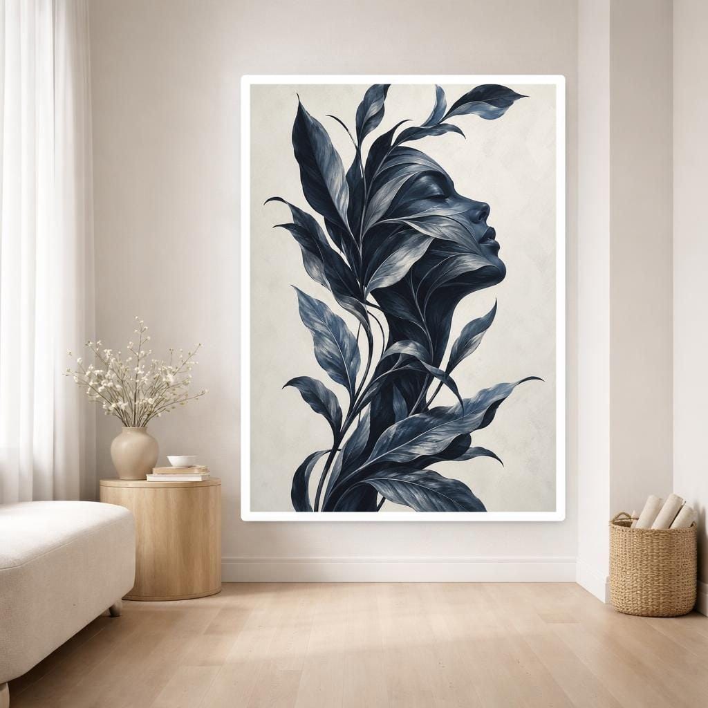 Floral Woman Portrait Canvas Wall Art, Tattooed Woman Rose Print, Gothic Bedroom Decor, Framed Canvas