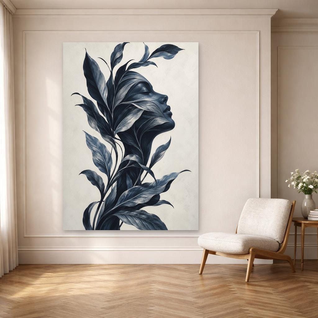 Floral Woman Portrait Canvas Wall Art, Tattooed Woman Rose Print, Gothic Bedroom Decor, Framed Canvas