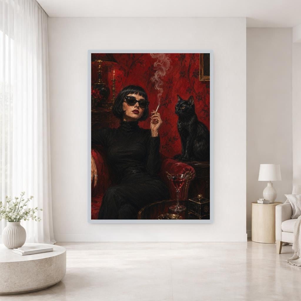 Gothic Red Rose Woman Wall Art Print, Moody Red Rose Portrait, Gothic Bedroom Gallery Decor