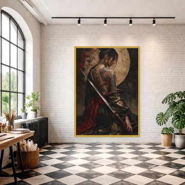 Tattooed Samurai Woman Wall Art Print, Japanese Samurai Woman, Bedroom Gallery Wall Decor